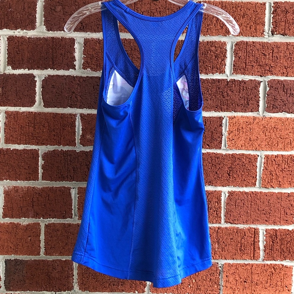 💜FILA womens XS racerback running tank top Dazzling Blue palm trees —#058 - Picture 4 of 9